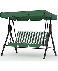 homfan Outdoor Porch Swing with Adjustable Canopy and Stand, 3-Seat Patio Swing Chair for Garden Backyard