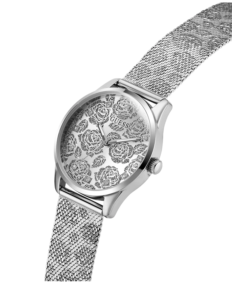 Guess Women's Silver-Tone Steel Mesh Watch 36mm