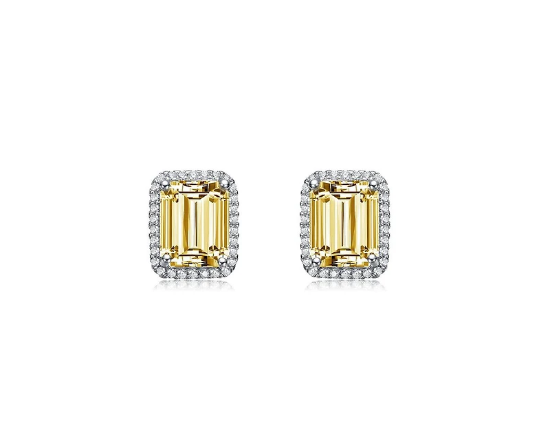 Rachel Glauber Dainty Gold Plated Emerald-Cut Cz Stud Earrings