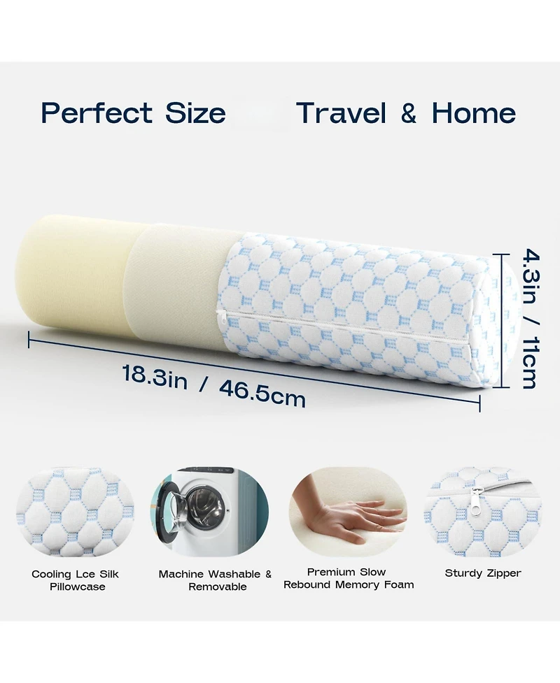 Piscifun Memory Foam Neck Roll Pillow Cooling Support For Back Lumbar Knee Joints