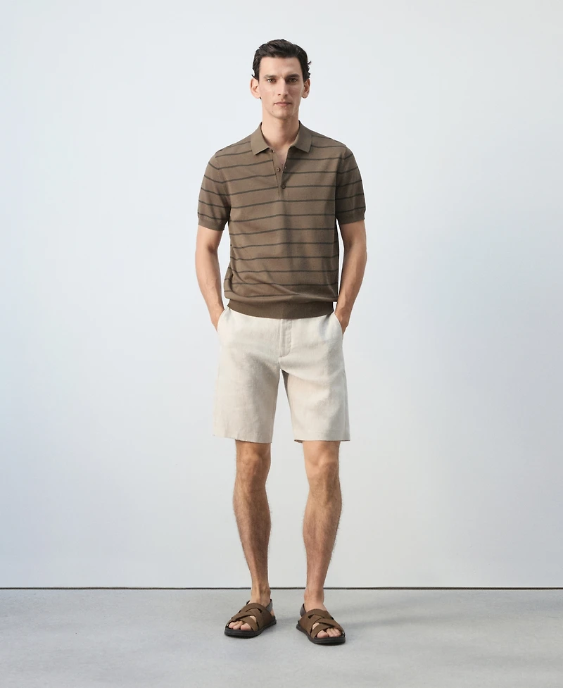 Mango Men's Striped Fine-Knit Polo Shirt