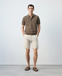 Mango Men's Striped Fine-Knit Polo Shirt