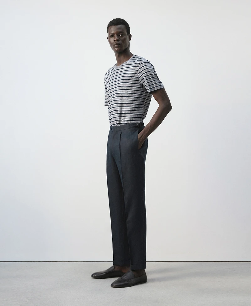 Mango Men's Adjustable Bands Linen Suit Pants