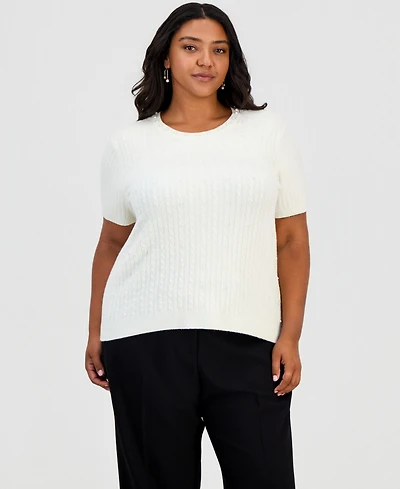 Karl Lagerfeld Paris Plus Cable-Knit Embellished Sweater, Created for Macy's