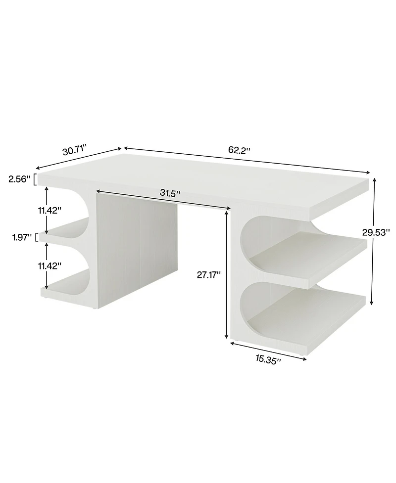 Tribesigns 63'' Modern Executive Office Desk, Large Computer Home Office Desk with Storage Shelves, Wood Study Writing Table
