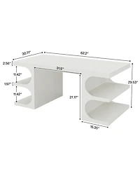 Tribesigns 63'' Modern Executive Office Desk, Large Computer Home Office Desk with Storage Shelves, Wood Study Writing Table