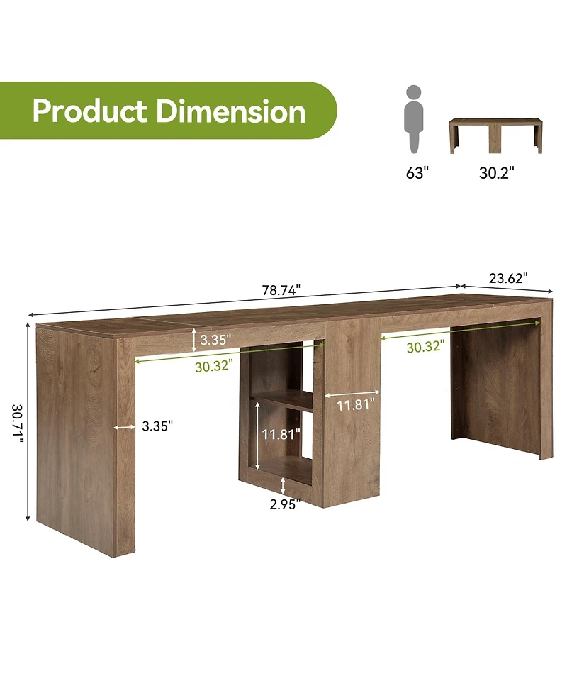 Tribesigns 78.7" Home Office Desks, 2 Person Desk, Extra Long Desk with Shelves, Modern Farmhouse Executive Desk with Middle Storage Shelf