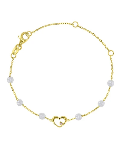 Macy's 14k Gold Over Sterling Silver Simulated Cultured Pearl and Lavender Heart Bracelet