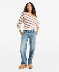 Hippie Rose Juniors' Slouchy Off-the-Shoulder Striped Pullover