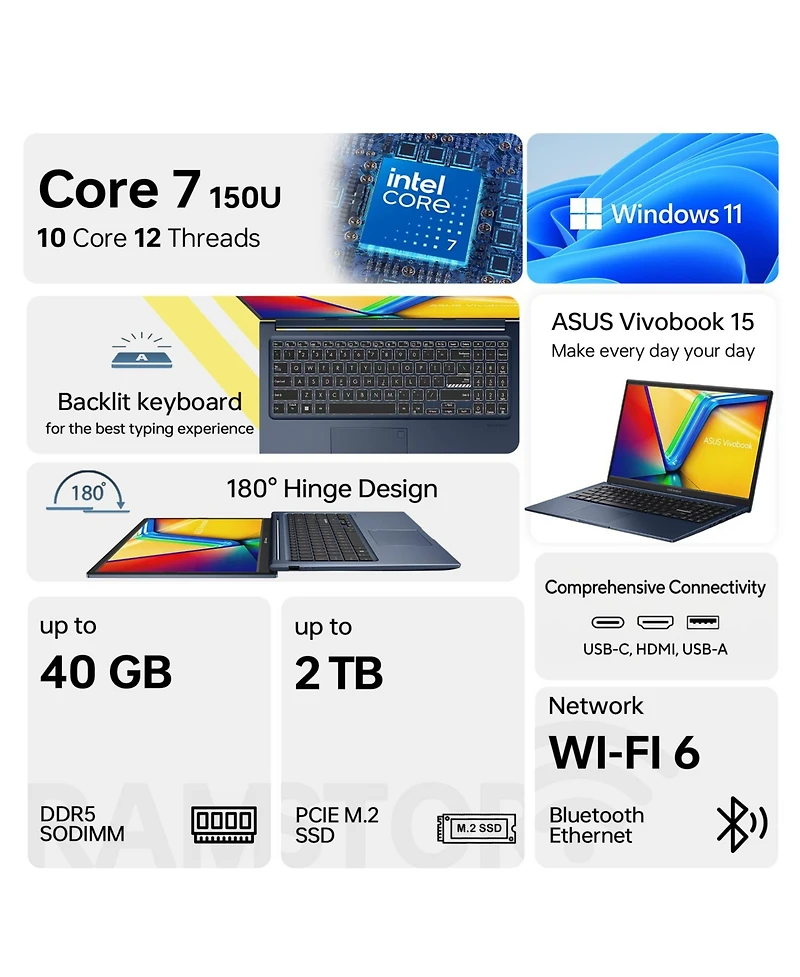 Asus Vivobook 15 Laptop 15.6" Touchscreen Intel Core 7 16GB Ram Intel Graphics 512GB Ssd Storage Windows 11 Home 60Hz