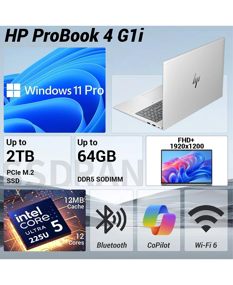 Hp ProBook 4 16" Fhd Business Laptop, Intel Core Ultra 5 225U, Intel Graphics, 32GB DDR5, 1TB Ssd, Wi-Fi 6, Win11 Pro