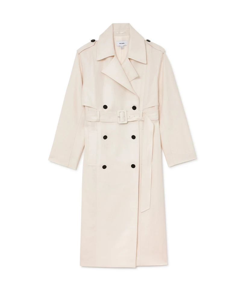 Reiss Women's Charli Double-Breasted Trench Coat with Linen