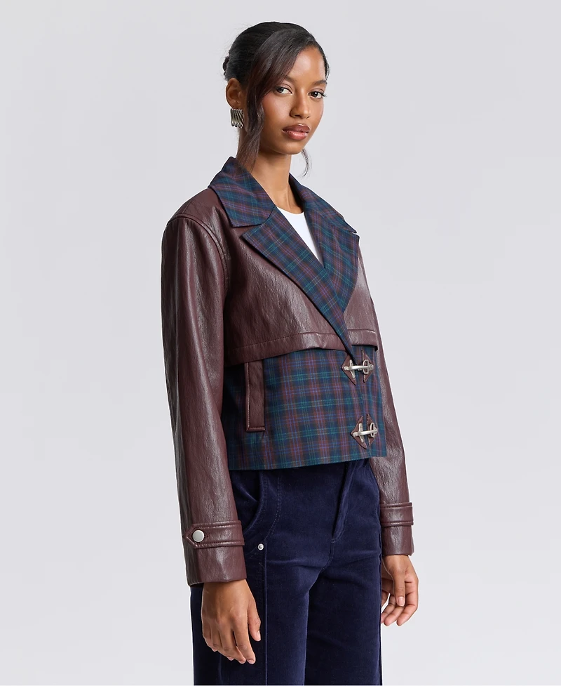 Avec Les Filles Women's Colorblocked Cropped Spread Collar Trench Jacket