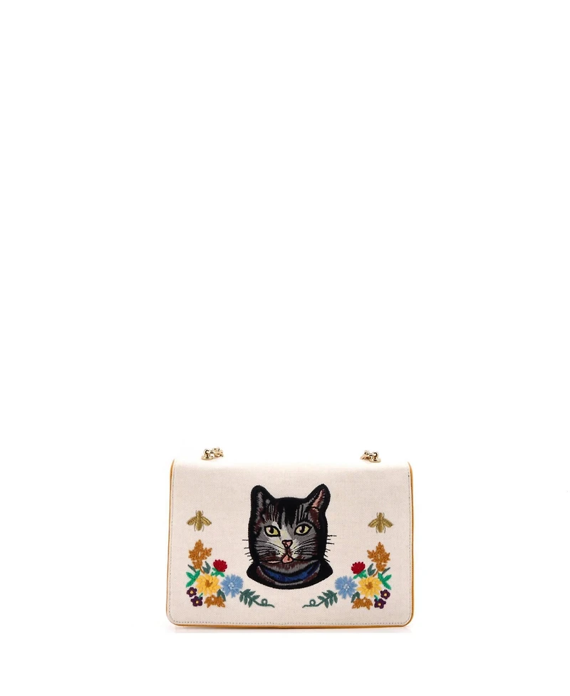 Pre-Owned Gucci Small Linea Ricami Shoulder Bag Embroidered Canvas