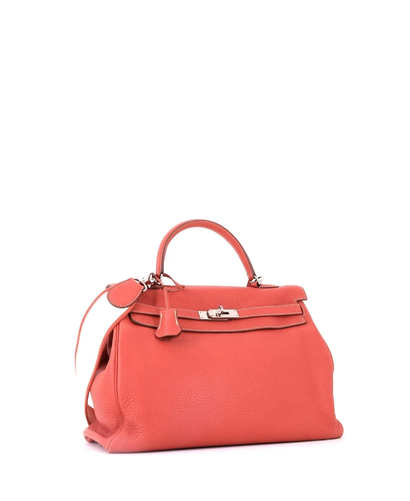 Pre-Owned Hermes Kelly 35 Handbag Orange Togo with Palladium Hardware