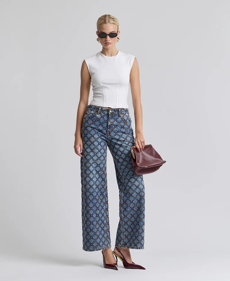 Avec Les Filles Women's Mid-Rise Wide-Leg Jeans