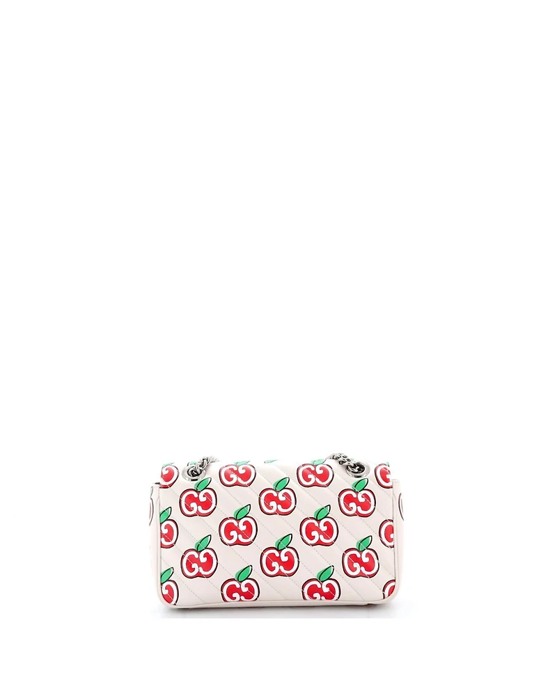 Pre-Owned Gucci Small Gg Marmont Flap Bag Printed Diagonal Quilted Leather