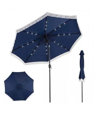 Gouun 10 Feet Solar Patio Umbrella with 24 Led Lights and Tassel Accent for Yard