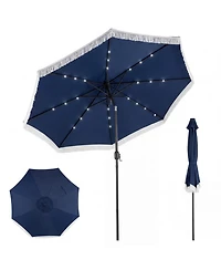 Gouun 10 Feet Solar Patio Umbrella with 24 Led Lights and Tassel Accent for Yard