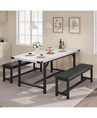 homfan 3-Piece Dining Set for 4-6 – Extendable Table with 2 Benches, Space-Saving for Kitchen and Breakfast Nook