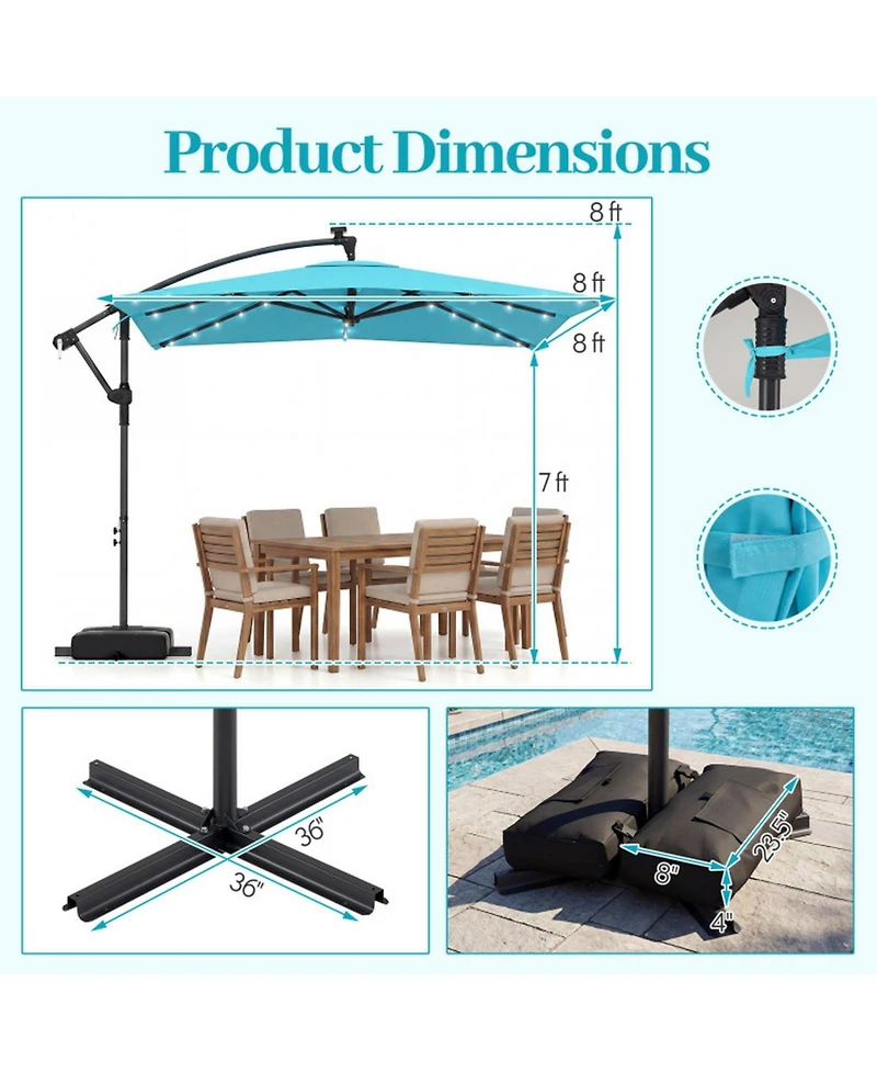 Gouun 8 x 8 Feet Square Solar Led Offset Cantilever Patio Umbrella