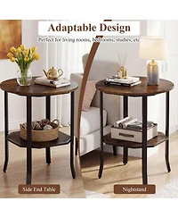 Sugift Round Side Table Small End Table with Storage Shelf 2-Tier for Small Space
