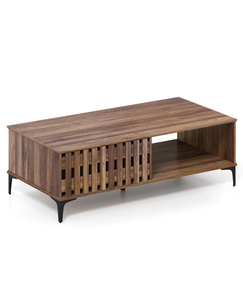 Sugift 47 in Mid-Century Farmhouse Wooden Coffee Table with Open Storage