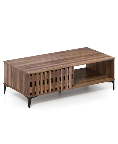 Sugift 47 in Mid-Century Farmhouse Wooden Coffee Table with Open Storage