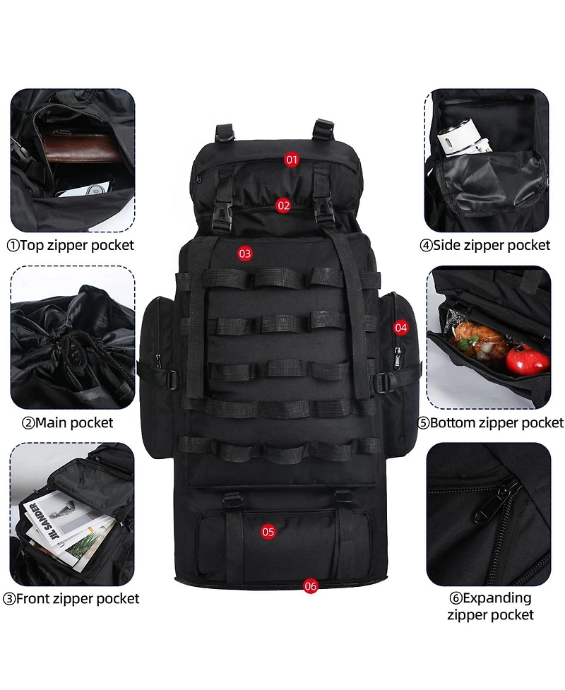 Piscifun 70L 100L Expandable Waterproof Hiking Backpack With Rain Cover Molle System For Camping Trekking