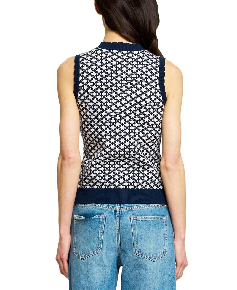 Central Park West Women's Marlo Sleeveless Crewneck Scalloped Sweater Vest
