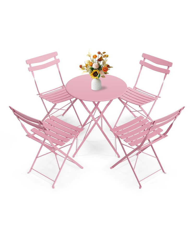 homfan 5-Piece Patio Bistro Set Folding Metal Frame Outdoor/Indoor Table and Chairs, No Assembly Needed, Space-Saving for Balcony Yard Garden