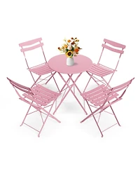 homfan 5-Piece Patio Bistro Set Folding Metal Frame Outdoor/Indoor Table and Chairs, No Assembly Needed, Space-Saving for Balcony Yard Garden