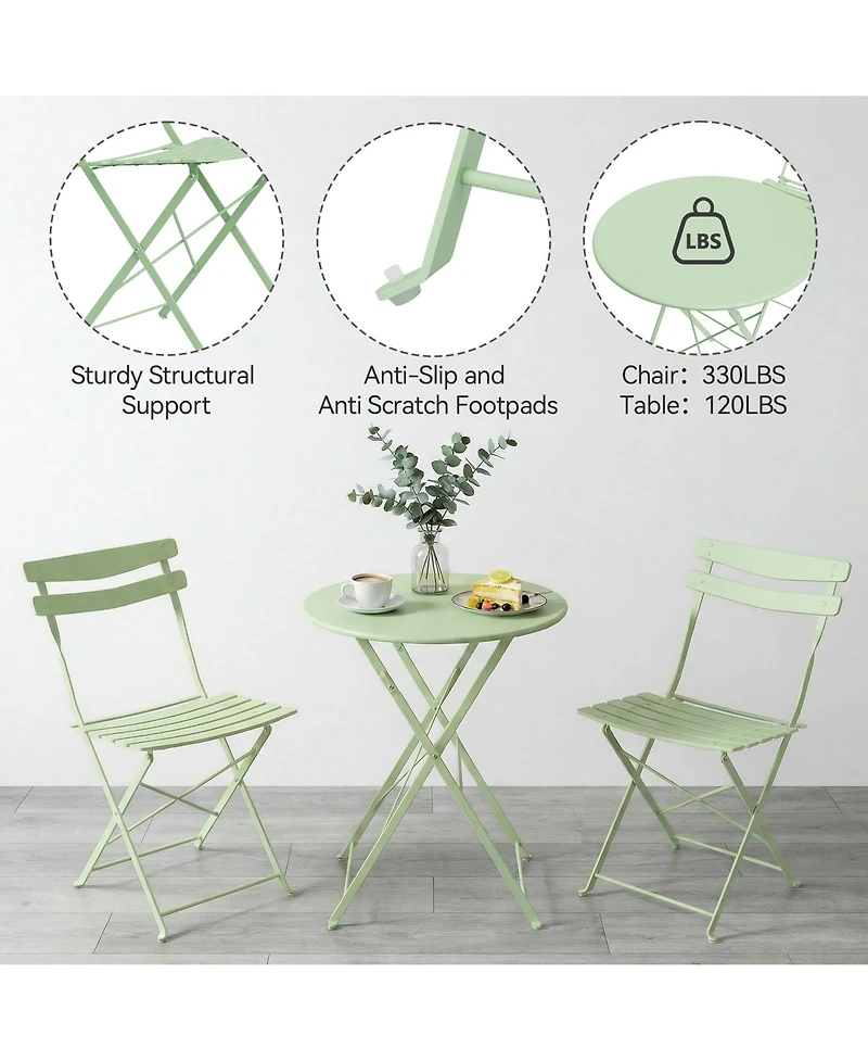 homfan 5-Piece Patio Bistro Set Folding Metal Frame Outdoor/Indoor Table and Chairs, No Assembly Needed, Space-Saving for Balcony Yard Garden