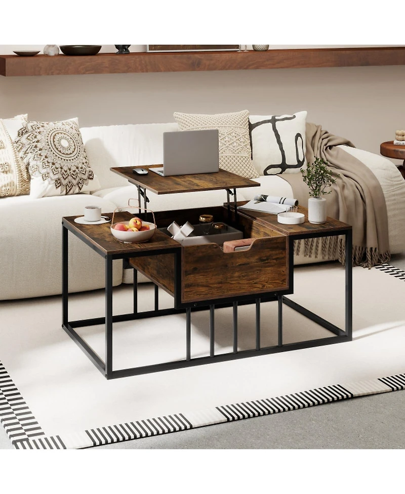 Sugift Lift Top Center Table with Hidden Storage Compartment and 23.5in Raised Workspace