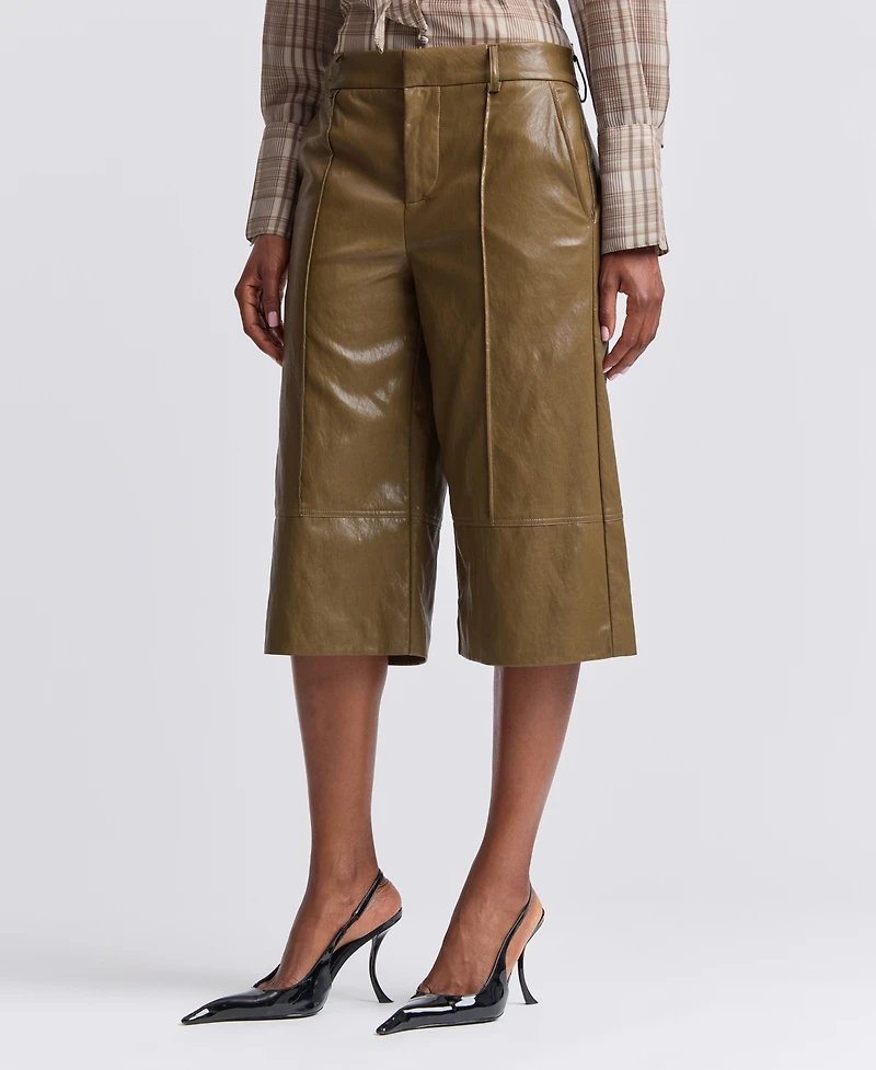 Avec Les Filles Women's Wide-Leg Low-Rise Faux Leather Shorts