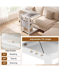 Sugift C-Shaped End Table with Wheels and 3-Angle Adjustable Desktop for Sofa Couch Bedside