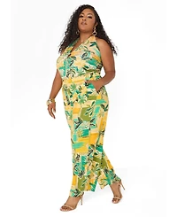 Ashley Stewart Plus High-Rise Wide-Leg Tropical-Print Pants, 31" Inseam