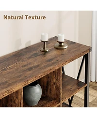 homfan 8-Cube Bookshelf Storage Organizer with Industrial Metal Frame, 62" Console Table, Tv Stand, Rustic Farmhouse Style