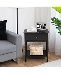 Costway Nightstand with Drawer Storage Shelf Wooden Bedside Sofa Side Table