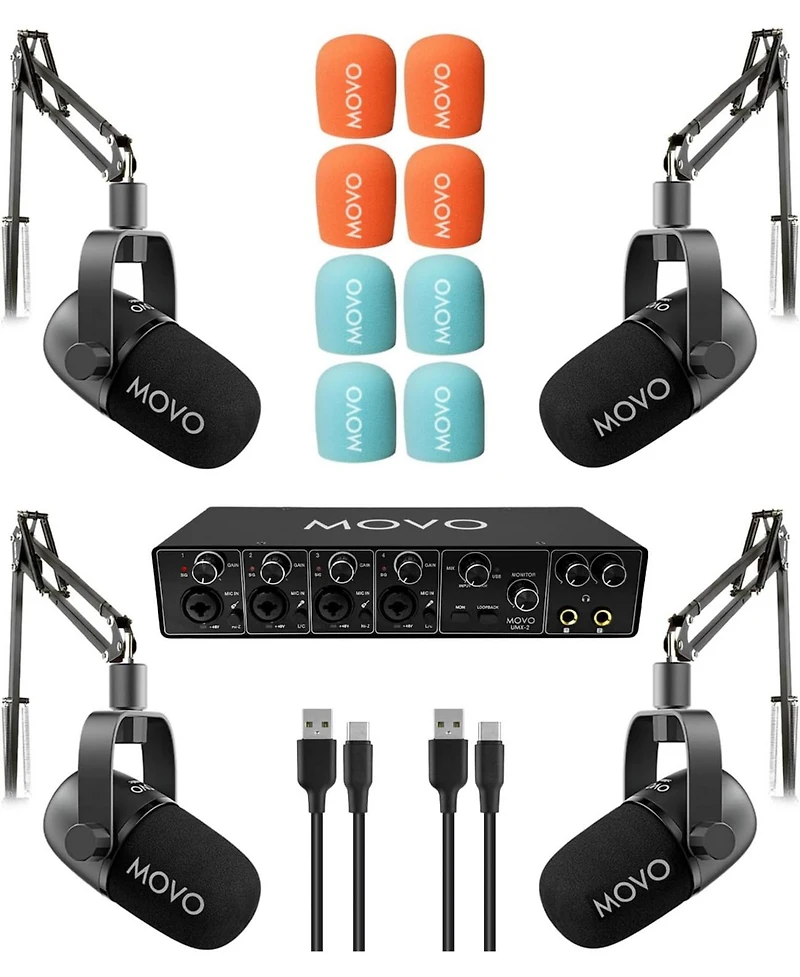 Movo UMX2 4-Channel Usb-c Podcast Equipment Bundle for macOS/Windows