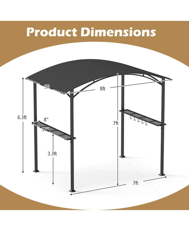 Gouun Outdoor Grill Gazebo Bbq Canopy with Metal Frame and Shelves
