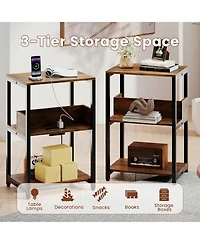 Sugift 3-Tier Side End Table with Hidden Charging Station and Open Shelves
