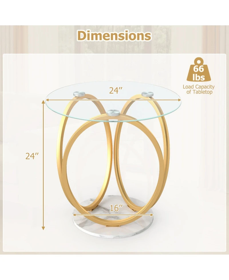 Sugift Round Faux Marble End Table with Tempered Glass Top 2-Tier Side Table
