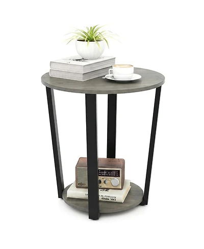 Sugift 2-Tier Round End Table with Storage Shelf and Metal Frame