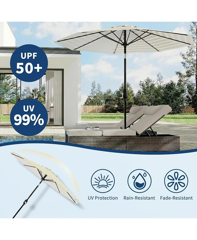 homfan 9 ft Patio Umbrella, Outdoor Market Umbrella with Push Button Tilt and Crank, 8-Rib Iron Frame