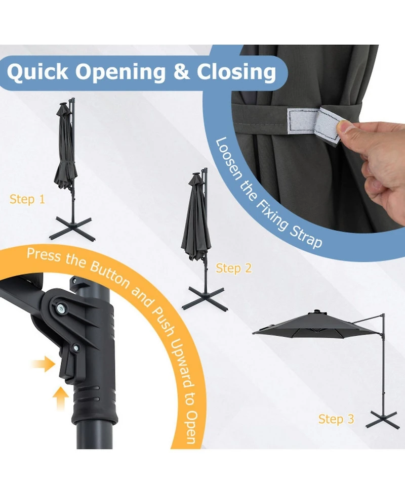 Gouun 10 Feet Patio Cantilever Umbrella with Foot Pedal Rotation and Led
