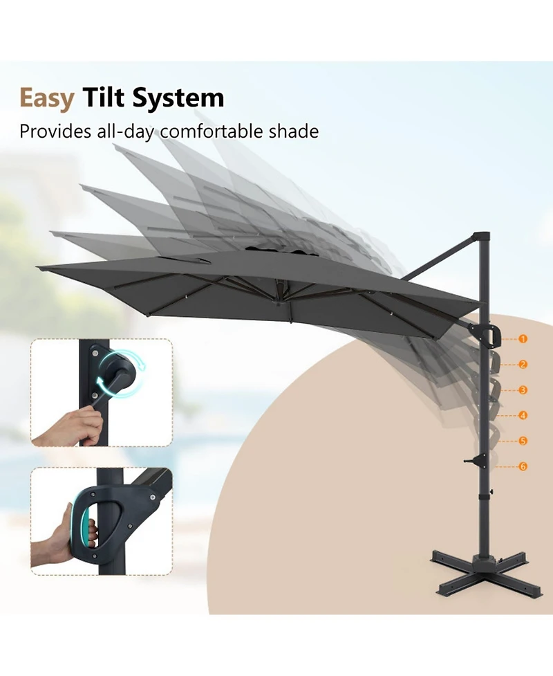 Gouun Cantilever Patio Umbrella with 360 Rotation and Six-Tier Tilt