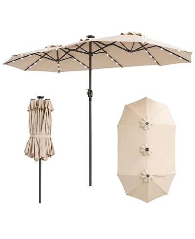 Gouun 13 Feet Double-Sided Rectangular Market Umbrella with 36 Led Lights