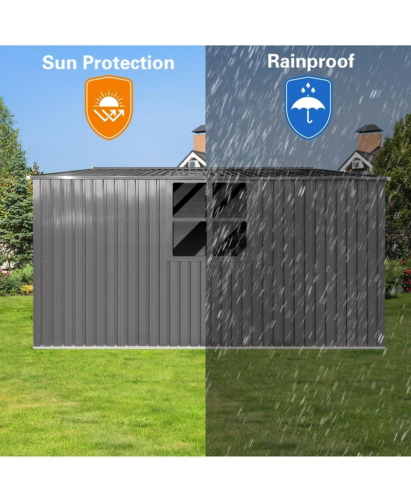 Mondawe 14 x 12 Feet Outdoor Metal Storage Shed with Firewood Storage, Apex Roof Garden Tool Shed