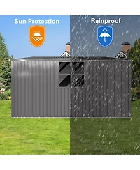 Mondawe 14 x 12 Feet Outdoor Metal Storage Shed with Firewood Storage, Apex Roof Garden Tool Shed
